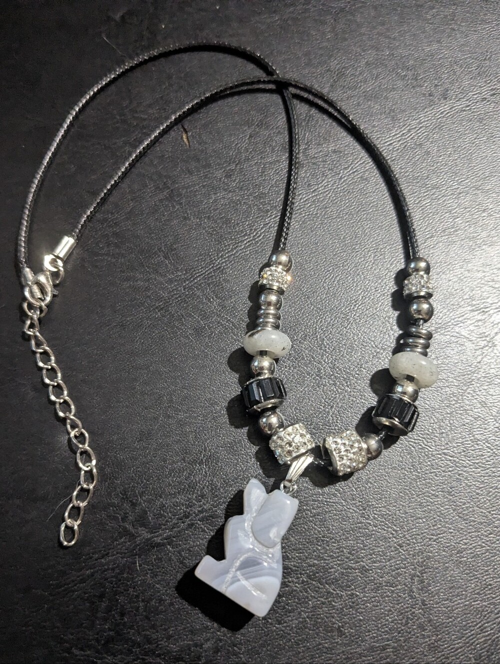 Hand-Carved Natural Gray Agate "Man's Best Friend" Dog Necklace